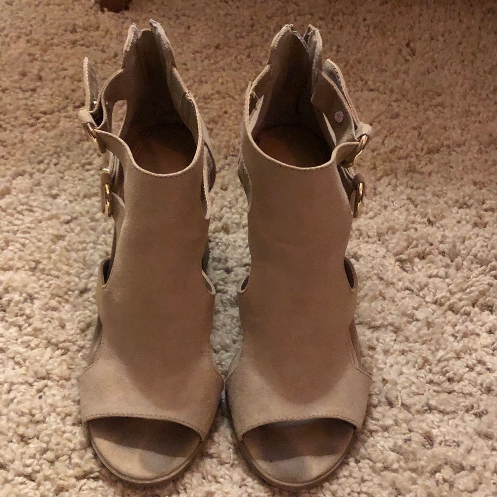 Elegant Tan Women's Open-Toe Heels